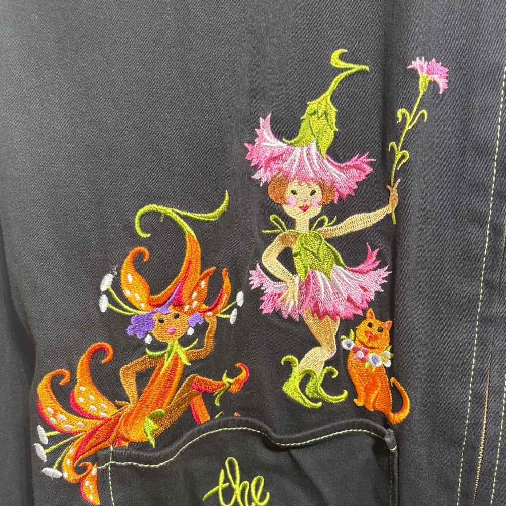 Bob Mackie Wearable Art Black Embroidered Fairy Parade of the Flowers Jacket S - Picture 6 of 16